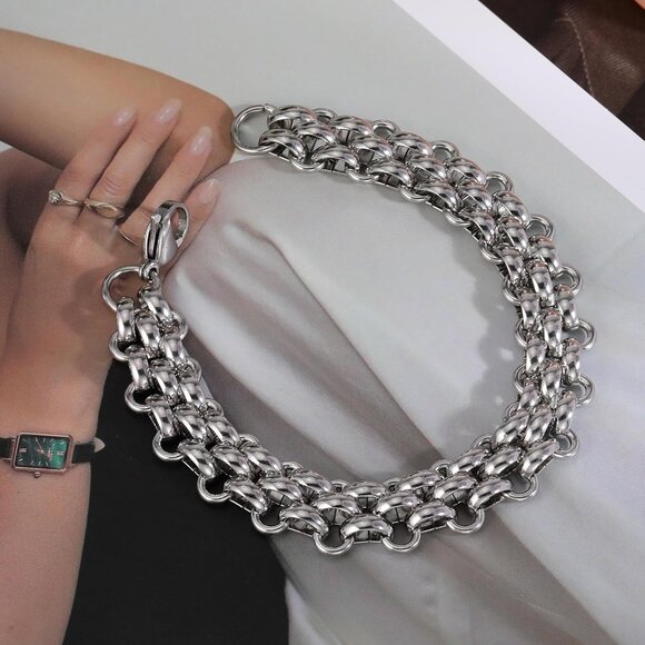 Silver Italian Designer Inspired Rope Statement Chunky Bracelets for Women - Picture 4 of 5